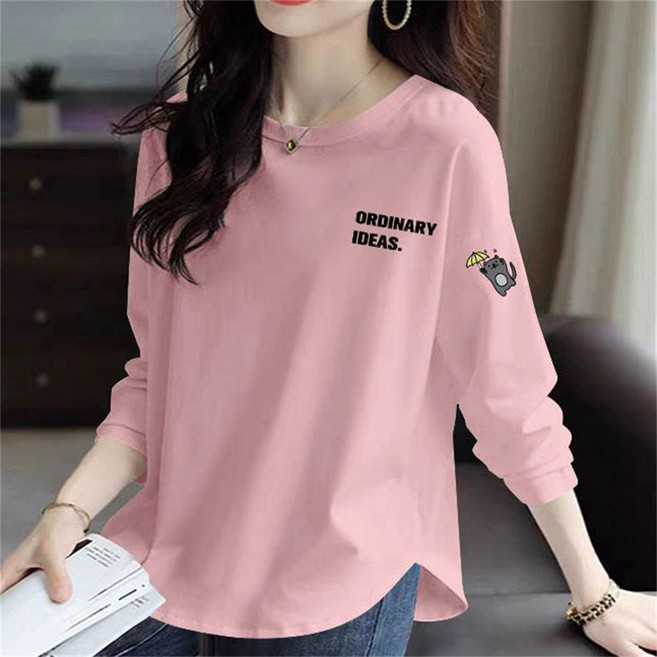 TKX 여성 봄 가을 긴팔 티셔츠 캐주얼 루즈핏 자체제작 여리핏 빅사이즈 귀여운