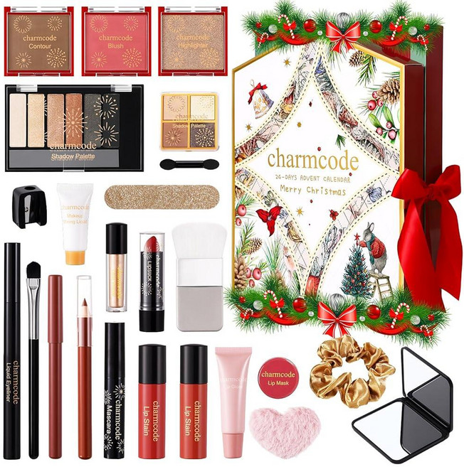 CHARM 참CODE 메이크업 어드벤트 캘린더 2025 24일 크리스마스 카운트다운 선물 세트 성인 여성 십대 소녀용 홀리데이 뷰티 및 화장품 서프라이즈 키트 여성용 풀