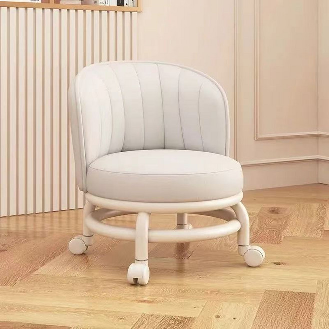 Larkin 쿠션 무빙 바퀴달린 등받이 앉은뱅이의자 가정용 작은 의자, 1개, 흰색