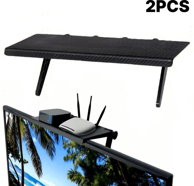 대형 TV 모니터 상단 선반 셋탑박스 공유기 거치대 2개입 세트, 1세트, 블랙