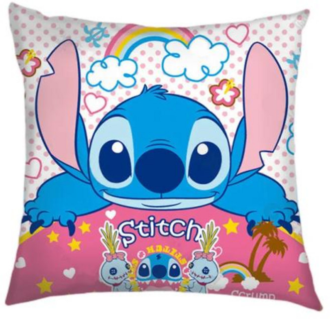 애니메이션 그림 디즈니 스티치 양면 인쇄 베개 케이스 카와이 스티치 베개 베개 케이스 어린이 방 인테리어 장식 선물, 45x45 cm, 3)3, 1개