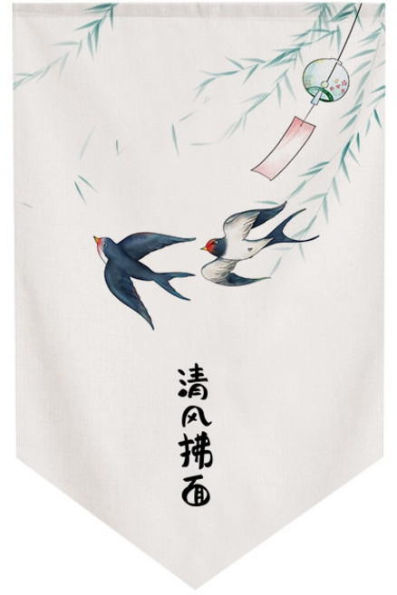 日式布簾 半門簾 卡通可愛遮擋掛簾 廚房裝飾門旗, BOCF-05,30寬*50高 魔術貼式需穿桿式聯繫客服