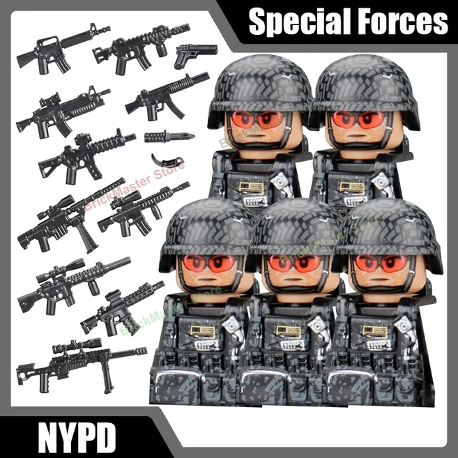 MOC 군사 특공대 빌딩 블록 러시아 영국 도시 SWAT 경찰 피규어 VDV 배낭 브릭 장난감 선물, 06 NYPD