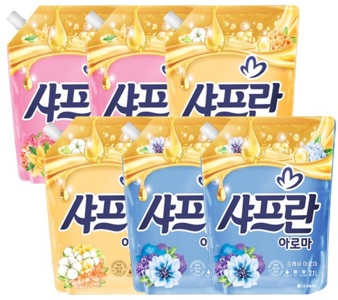 샤프란 아로마 섬유유연제 리필 2.1L x6개, 바닐라핑크
