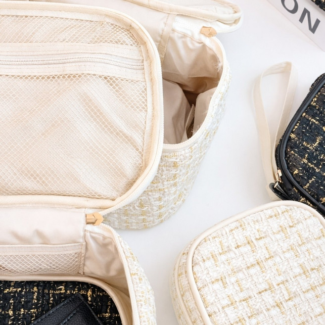 프리미엄 트위드 메이크업 파우치 세트 대용량 여행용 화장품 정리함