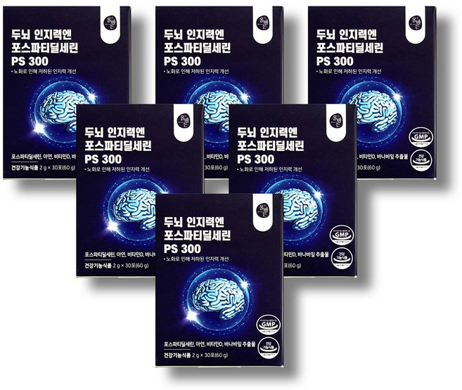 올바른 두뇌 인지력 개선 포스파티딜세린 분말 가루 식약처인증 PS 300 30포, 60g, 6박스