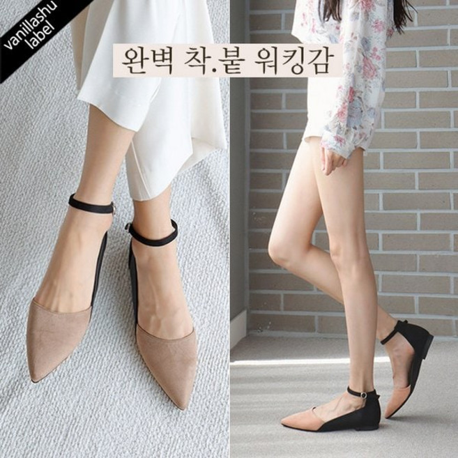 바닐라슈 플랫 블로밍 스웨이드콤비 인사이드오픈 메리제인 플랫슈즈 1cm
