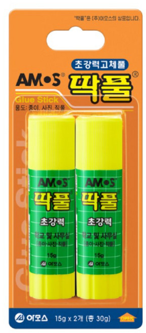 아모스 (AMOS) 딱풀 초강력 / 고체풀 아모스딱풀 투명풀 문구풀 무독성풀 무독성딱풀 어린이딱풀 어린이풀 공작용풀 대용량딱풀, 2개, 15g