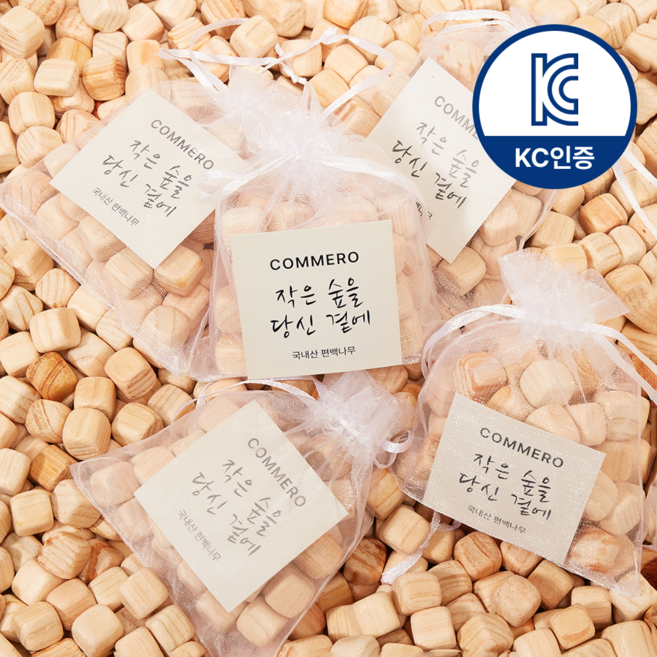 코메로 국산 편백나무 큐브 방향주머니 자연 한 줌 편백 방향제 가정용 선물용, 5개, 40g