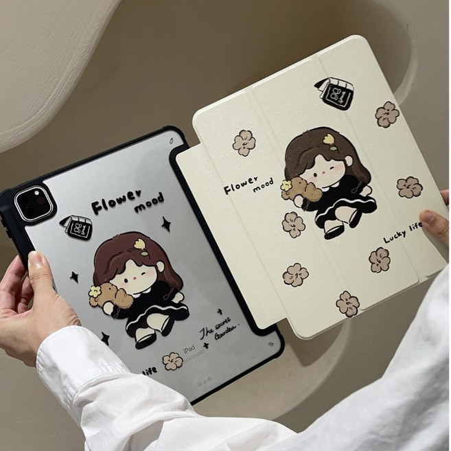 iPad 保護套 帶筆槽 ins風 保護殼 適用於 iPad Air3/ipad pro 10.5吋, 三折款-法式花朵女孩,Air3/ipad pro 10.5吋, 1個