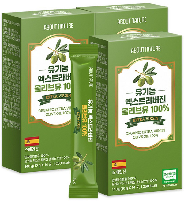 어바웃네이처 유기농 엑스트라버진 올리브유 14p, 140g, 3개