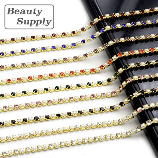 J91 진주 스톤 줄란(약25cm) 큐빅 체인 셀프 젤네일, 크리AB, 1.5mm, 1개