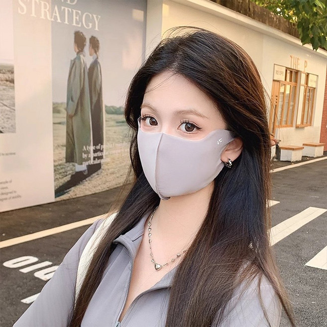 冰絲涼感口罩 UPF50 防曬 天絲材質 輕薄透氣 男女通用, 淺灰色[F-056], 1個