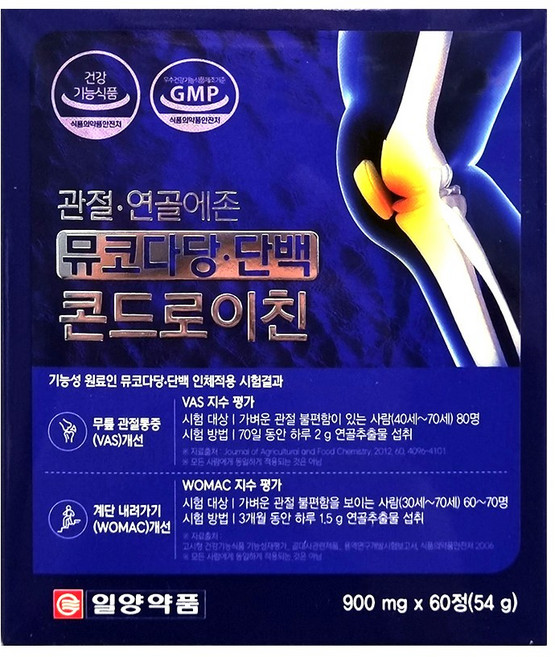 일양약품 관절연골에존 뮤코다당단백 콘드로이친 60정x1개 소연골유래 식약처기능성인정 관절연골, 60정, 1박스