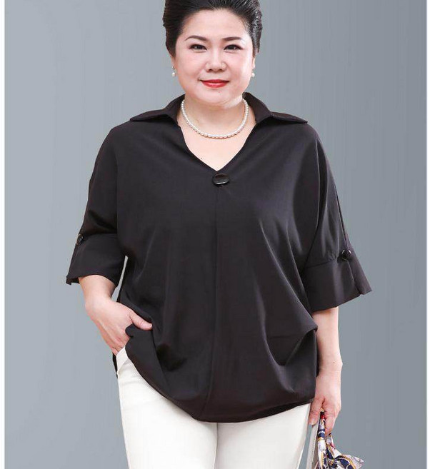 여성 여름 뚱뚱한 엄마 중년 플러스 사이즈 쉬폰 블라우스 남방 정장 면접 셔츠