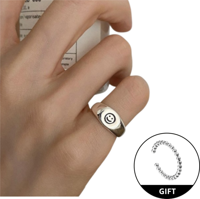 헤이주 실버925) 복고풍 스마일 새끼손가락 반지