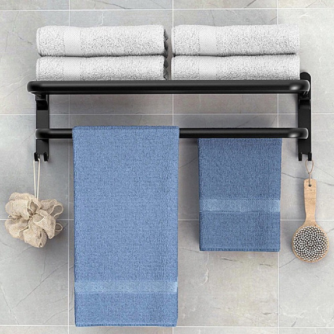 무타공 욕실 접이식 2단 수건걸이 멀티 선반, 50cm, 50cm, 50cm