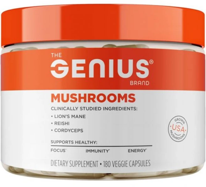 The Genius Brand Genius Mushrooms - Plant-Based Supplement for Focus & Energy Support - Lion's M, 180 Count (Pack of 1), 1개 - 쿠팡