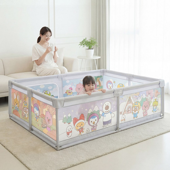 뽀로로 베이비가드 아기 울타리 유아 안전가드 휴대용 베이비룸, 라이트그레이