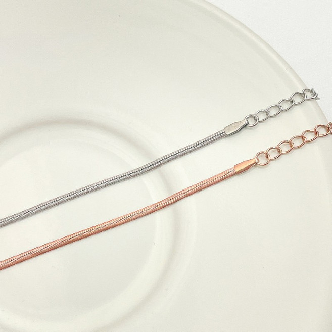 [2color] 써지컬스틸 2mm 실크 스네이크 데일리 여자 뱀줄 레이어드 발찌