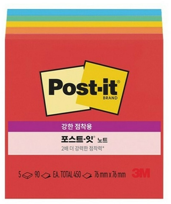 3M)포스트잇 강한점착용 컬렉션팩(654-5SS), 654-5SS/플레이풀프라이머리즈/M328845, 450매, 1개