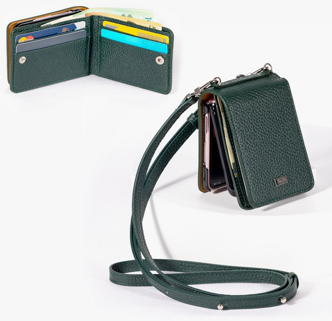 본아띠 갤럭시 Z플립4 메티스 천연소가죽 토고 슈렁컨 카드 지폐 지갑형 핸드폰케이스