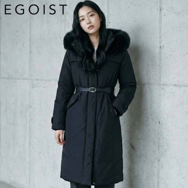 [백화점정품] 에고이스트 여성 구스다운 폭스퍼 여행 캠핑 등산 트레킹 하이킹 이월상품 벨티드 롱패딩 야상 점퍼