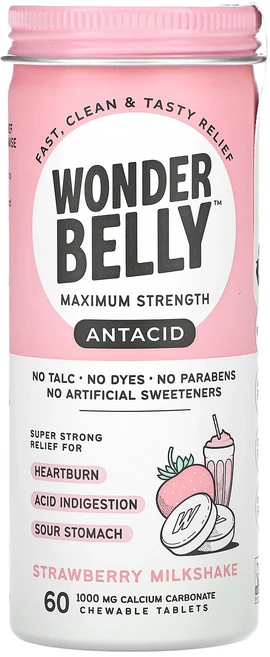 Wonderbelly Antacid 딸기 밀크셰이크 1000mg 츄어블 60정, WonderbellyAntacid딸기밀크셰이크1000m, 1개 - 쿠팡
