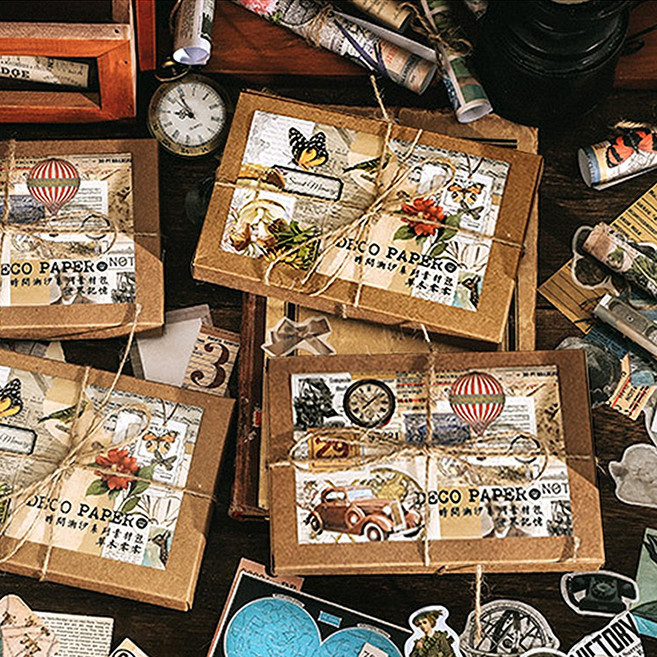 레트로 여행 트래블 꽃 다꾸 랩핑지 200매 세트, 시간여행 200매세트 ZEP01