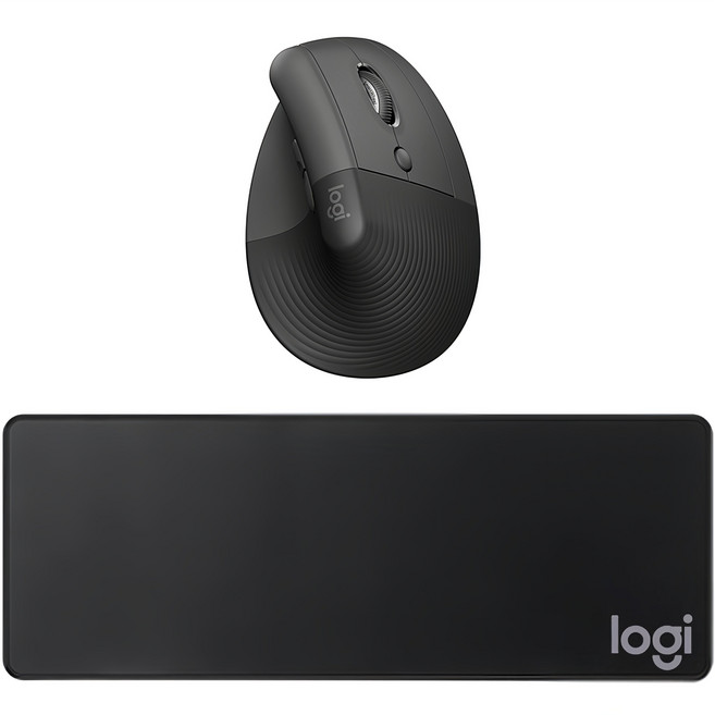 로지텍 리프트 버티컬 에르고노믹 마우스, 그래파이트 블랙 + 패드 블랙