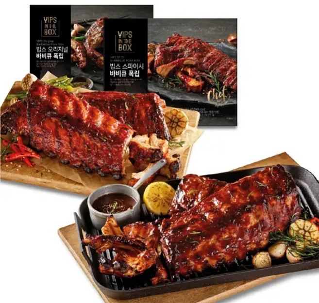 빕스 바비큐 폭립 오리지널 2팩 스파이시 2팩 총 4팩, 450g