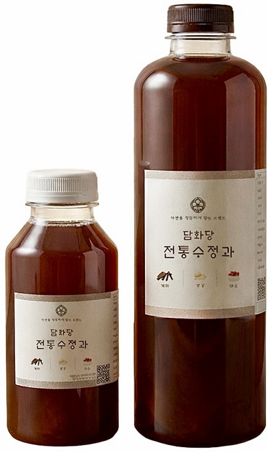 담화당 저당 무색소 무방부제 천연 계피 생강 감말랭이 수제 전통 수정과, 4개, 900ml