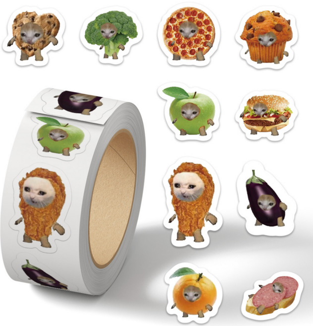 귀여운 음식고양이 방수 롤스티커 핸드폰 노트북 다이어리 꾸미기 스티커, 1개