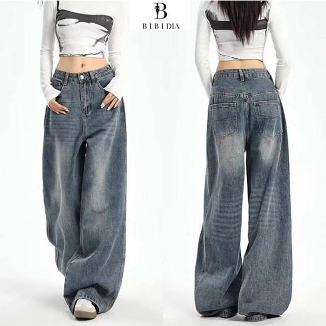 비비디아 여성용 하이웨스트 와이드 스트레이트 데님 팬츠 루즈핏 체형 커버 롱 청바지(S~4XL) 5590