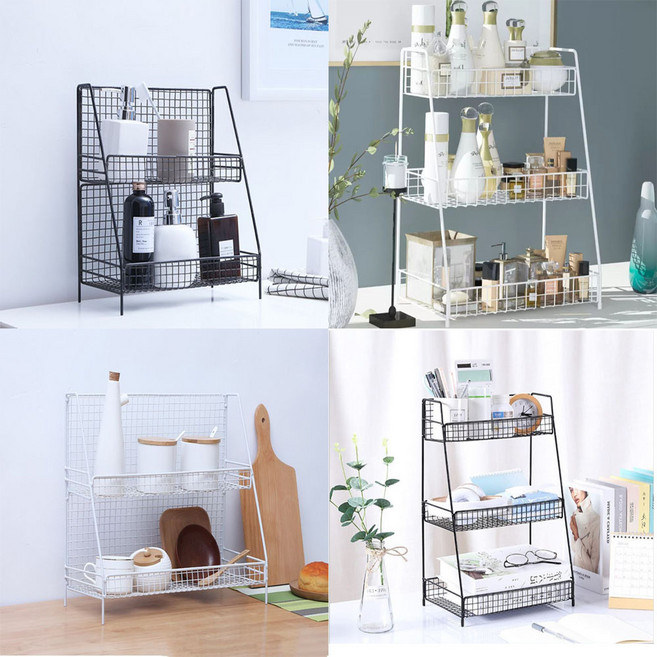 2단 3단 수납 주방 다용도 식탁정리 철망 미니선반, 2단철제선반 와이드형 화이트 LY-A023, 1개