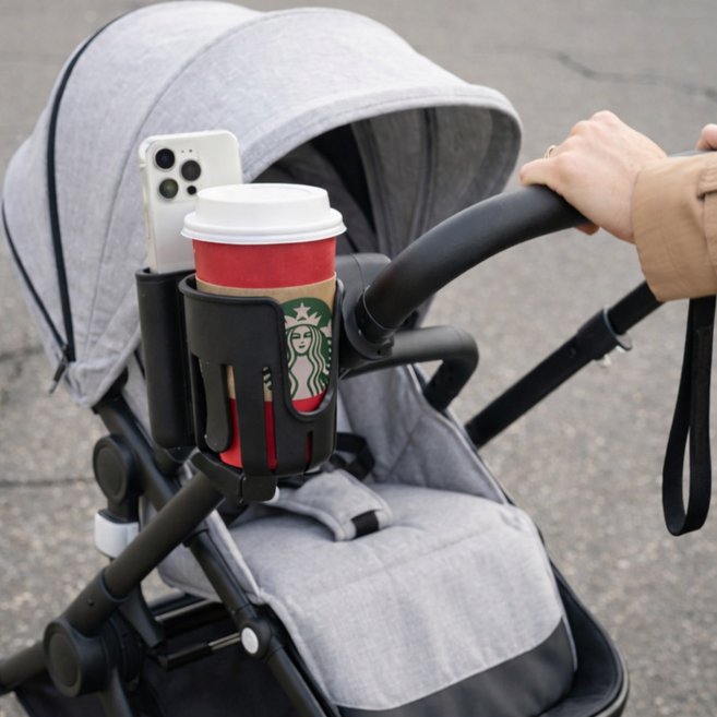 하늘움 흔들림없는 스마트폰 거치대 겸용 유모차 컵홀더, 블랙, 1개