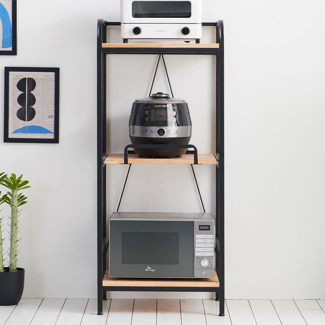 쿠스 전자렌지 수납장 밥솥거치대 선반 다이 렌지대 500, 쿠스 500 멀티 렌지대, 블랙, 블랙, 3단