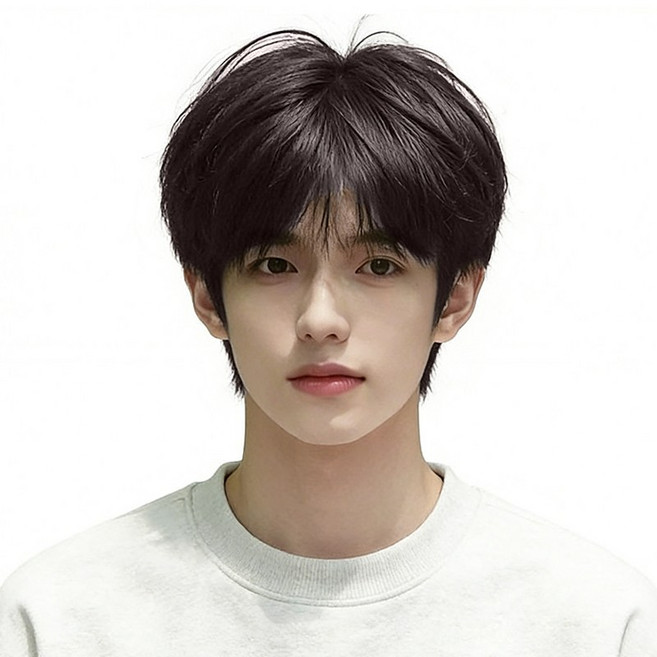 뷔이위이 가발 남성 단발머리 트렌디한 통가발, 1개, 블랙