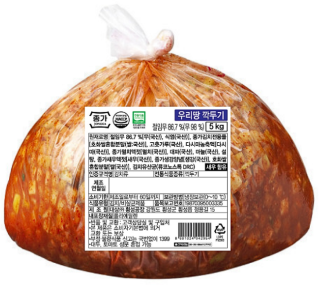 종가집 우리땅 깍두기, 5kg, 1개, 5kg