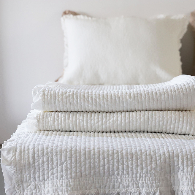 한빛 프릴 사계절 순면 아사 워싱 피그먼트 줄누비 퀸 라지킹 이스턴킹 침대패드 단품, 아이보리