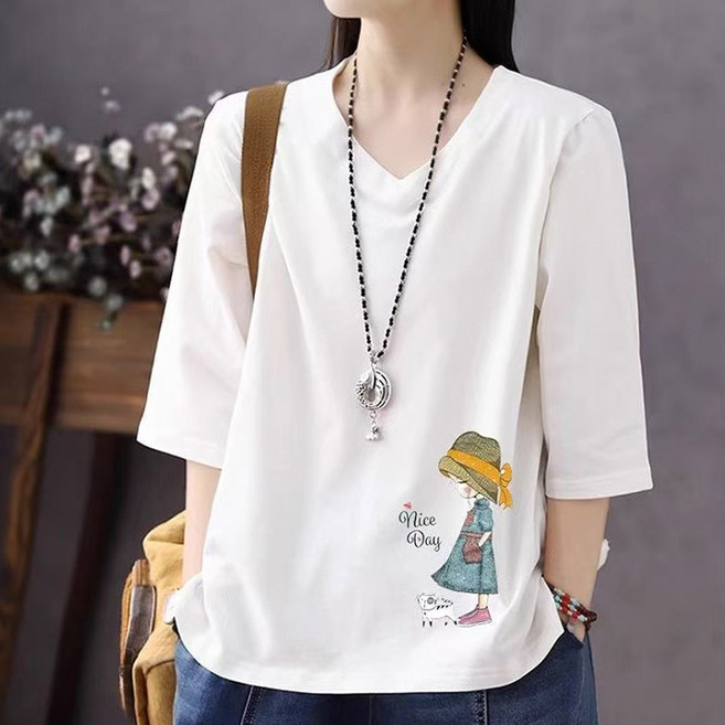 드마엘 비스 브이넥 면 8부 티셔츠 (2type)+델로나