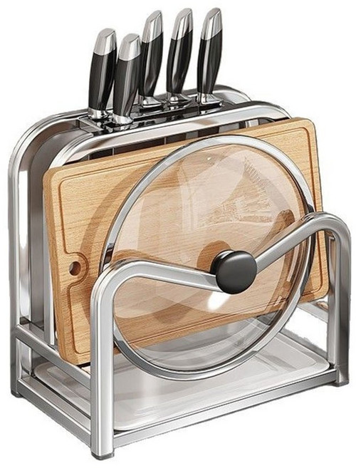 不鏽鋼單槽刀具砧板收納架 節省空間 檯面整潔有序, D3 原色銀, 1個