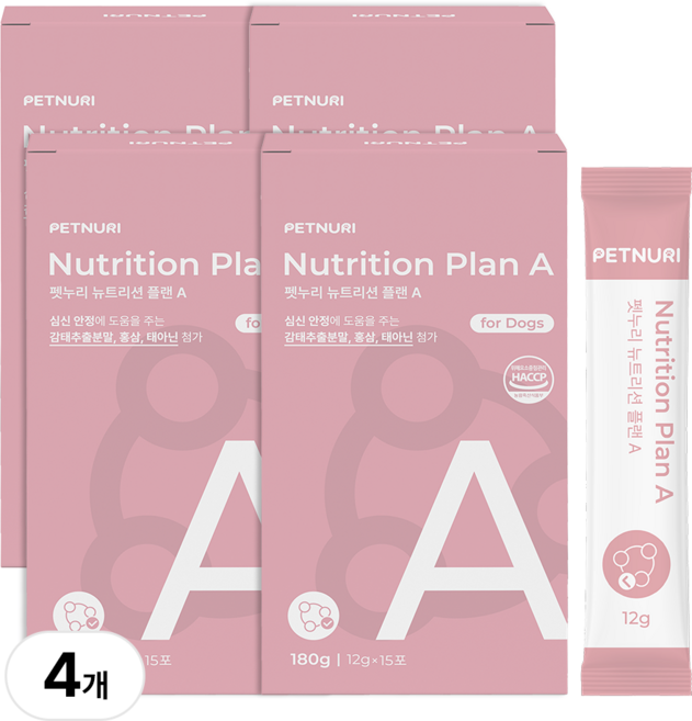 펫누리 뉴트리션플랜A 강아지 영양제 분리불안 심신안정 스트레스 츄르 간식, 4박스, 스트레스완화/안정/집중력관리, 180g