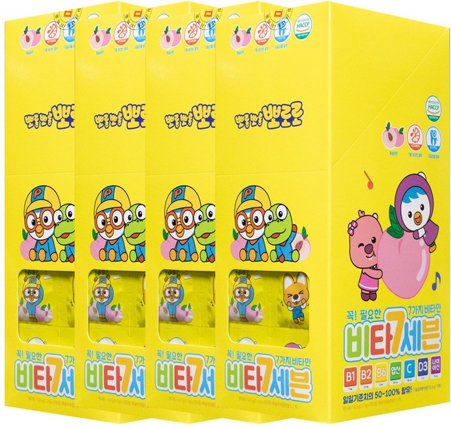 뽀로로 뽀롱뽀롱 비타민C 복숭아맛, 250정, 4개