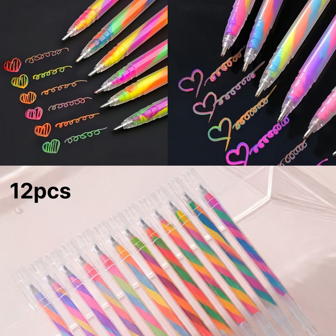 로비엔트 12색 레인보우 반짝이 젤펜 세트 감성 다이어리 꾸미기 컬러펜, 1세트, 무지개