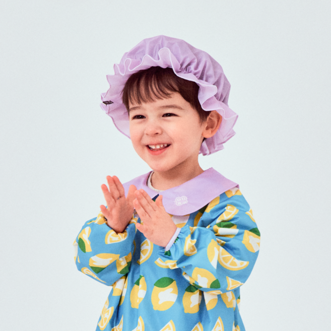 오우아스튜디오 버니 아동 영유아 방수 전신 미술가운 문센 촉감놀이, 레몬 블루