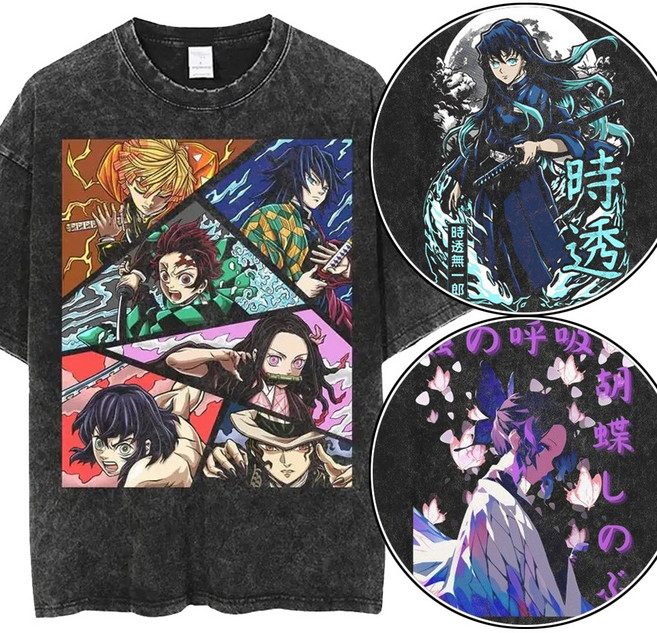 귀멸의 칼날 메모리즈 빈티지 반팔티 100-105 무잔 쿄쥬로 옷 시노부 무이치로 티셔츠