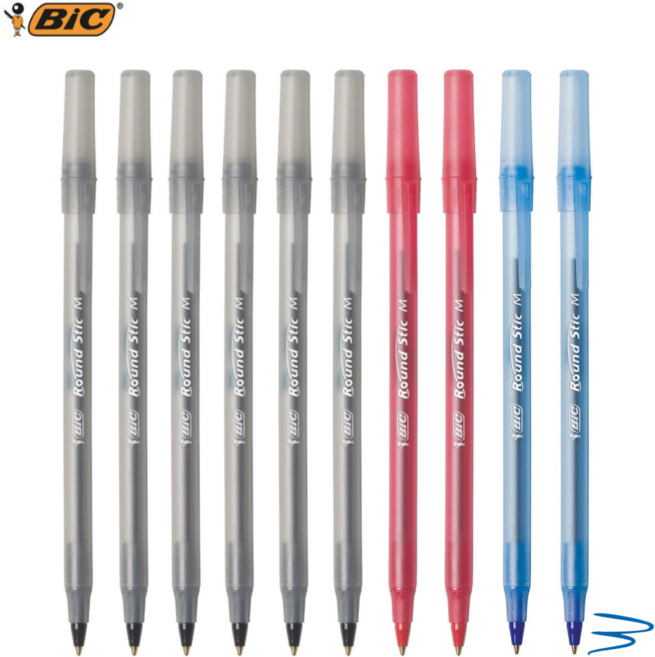 BIC 빅 라운드 스틱 볼펜 (1.0mm) 10개입, 콤보(검6/적2/청2)
