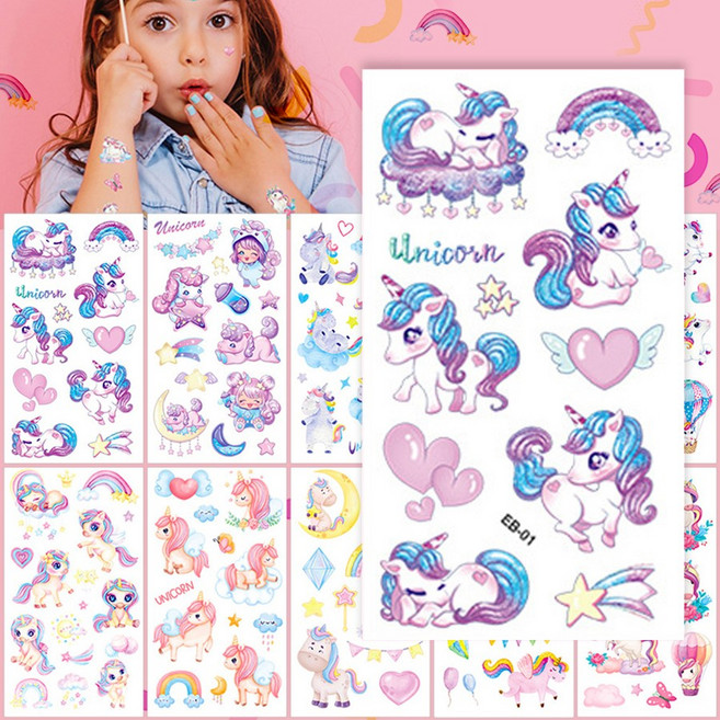 (KC인증) 포우니 어린이 타투 스티커, 1개, 1.파스텔유니콘(10장)