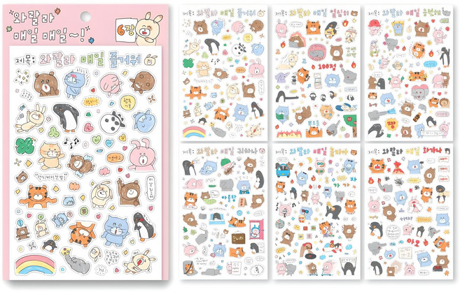 워너디스 와랄라 매일 스티커 팩 6종 세트, 혼합색상, 1세트